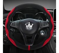 HighnessHwoo Luxury Alcantara Steering Wheel Cover for Cars, Soft Leather Padded Wheels Cover for Sedan, Suv, Auto Interior Accessories, Thin Car Handle Cover, Universal Fit, Anti Slip, 37-38cm, Red
