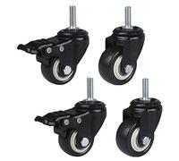 HighPerformance 1.5Inch Swivel Polyurethane Caster Wheels M8/M10 Threaded Stem 15mm for Trolleys Furniture WorkbenchesDurable Black Rolling Castors (M8)