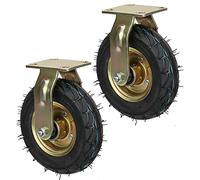 HighPerformance 2Pack 8" & 10" Pneumatic Rubber Casters with Side Brakes Dual Ball Bearings 250 lbs Load Capacity Fixed Direction Wheel Ø200mm