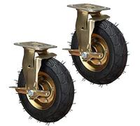 HighPerformance 2Pack 8" 10" Pneumatic Rubber Swivel Casters with Side Brakes Double Ball Bearing 250 lbs Load Capacity per Wheel Ø200mm Directional Wheels