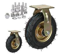 HighPerformance Rubber Swivel Caster Wheels 2Pack 8" & 10" Replacement Rollers Double Ball Bearing Top Plate with Brakes & Bolts Ideal for Carts Trolleys & Workbenches