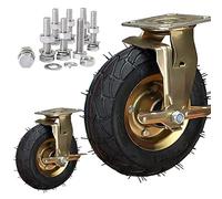 HighPerformance Rubber Swivel Caster Wheels 2Pack 8Inch & 10Inch Replacement Wheels with Double Ball Bearing Top Plate Brakes & Bolts for Carts Trolleys & Workbenches