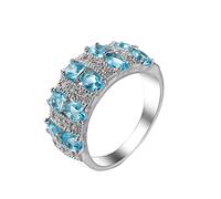 Highs and Lows Ring for My Daughter Silver Plated Sterling Simulated Diamond Stackable Ring Bands for Women Diamond Zircon Ring Size 6 10 (Sky Blue, 8)
