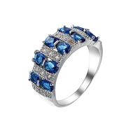 Highs and Lows Ring for My Daughter Silver Plated Sterling Simulated Diamond Stackable Ring Bands for Women Diamond Zircon Ring Size 6 10 (Blue, 9)