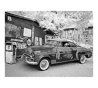 Highsmith BW Old Car Gas Pump Route 66 Photo Art Print Canvas Premium Wall Decor Poster Mural