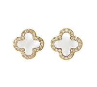 HighSpark Clover Earrings for Women | Hypoallergenic Studded Clover Stud Earrings | Lovely Gift - Studded White