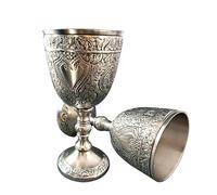HIGHSTREET NAUTICAL Chalice Solid Brass Vintage Roman Drinking Wine Goblet Vintage Chalice Goblet Wine Cups - Renaissance Medieval Gift. (Antique, Silver)