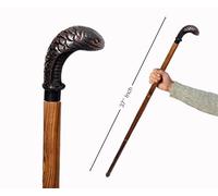 HIGHSTREET NAUTICAL Snake Head Walking Cane - 37” Wooden Stick with Coiled Serpent Metal Handle - Antique-Style Decorative Cane for Men, Women, Cosplay, Halloween, and Gift Use