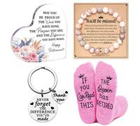 HIGHTERTON Retirement Gifts For Women,4pcs Gift Set for Lady, Happy Retire Presents for Her, Retired Queen Gifts with Socks, Bracelet,Keepsake,Keychain, Multicolor, One size