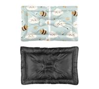 Hightopup Blue Bee and Cloud Dog Bed, Dog Crate Bed Crate Mattress Non Slip Bottom Comfort Beds Large Washable Multi Scenario Furniture Gift Printed Large Plush 60 X 45 cm