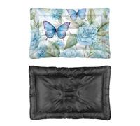 Hightopup Blue Butterflies With Hydrangeas Dog Bed, Cat Beds Dog Bed Cushion Non Slip Bottom Soft Crate Beds Large Washable Multi Scenario Large Furniture Gift Printed Mat 90 x 60 cm