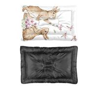 Hightopup Brown Bunny Pink Bird Flower Dog Bed, Dog Mat Cushion Bed Non Slip Bottom Flat Waterproof Multi Scenario Pet Bedding Gift Printed Large 60 X 45 cm