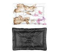 Hightopup Brown Rabbit Pink Butterflies Dog Bed, Pet Bed Crate Non Slip Bottom Soft Dog Crate Warm for Winter Multi Scenario Pet Bedding Gift Printed Dogs Beds Large 90 x 60 cm