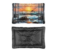 Hightopup Coastal Sunset View Dog Bed, Dog Crate Bed Rug Non Slip Bottom Fluffy Beds Medium Washable Multi Scenario Pet Bedding Gift Printed Mat 60 X 45 cm