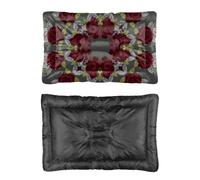 Hightopup Grey Burgundy Rose Dog Bed, Dog Mattress Crate Mattress Non Slip Bottom Flat Bed Indestructible Multi Scenario Pet Bedding Gift Printed Puppy Mats 90 x 60 cm