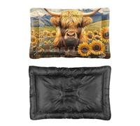 Hightopup Highland Cow In Sunflower Field Dog Bed, Dog Crate Pet Mat Non Slip Bottom Soft Bed Chew Proof Multi Scenario Large Furniture Gift Printed Dogs 90 x 60 cm