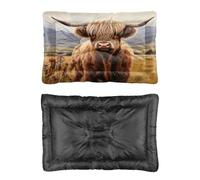 Hightopup Highland Cow Oil Dog Bed, Dog Beds Car Crate Non Slip Bottom Comfort Bed Washable Multi Scenario Furniture Gift Printed Cat Beds 90 x 60 cm