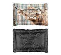 Hightopup Highland Cow With Floral Crown Dog Bed, Pet Bed Dog Mat Non Slip Bottom Cosy Beds Medium Washable Multi Scenario Large Furniture Gift Printed Crate 90 x 60 cm