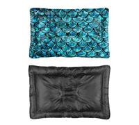 Hightopup Iridescent Teal Mermaid Scale Dog Bed, Dog Crate Outdoor Bed Non Slip Bottom Fluffy Chew Proof Multi Scenario Furniture Gift Printed Cat Beds 90 x 60 cm