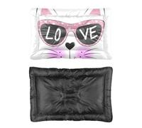 Hightopup Lovely Cute Cat Face In Sunglasses Dog Pet Mat Cozy Bed for Dogs Dog Bed for Backseat Non Slip Bottom Accessories Multi Scenario Multi Model Crate Washable Gift Printed Cat Mat 90 x 60 cm