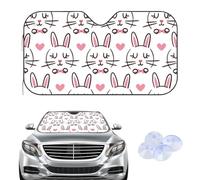 Hightopup Pink and Black Bunny Heart Car Windscreen Cover Sunshades, Frost Car Screen Cover for Winter, Accessories Frost for Gifts Windscreen Protector Ice Screen Suv Van (135× 60 cm)
