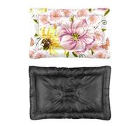 Hightopup Pink and Yellow Flowers Dog Bed, Dog Beds Crate Bed Non Slip Bottom Warm Medium Washable Multi Scenario Bedding Gift Printed Large Crate 90 x 60 cm
