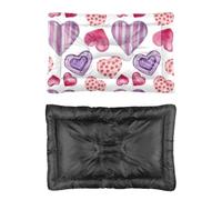Hightopup Pink Purple Hearts Dog Bed, Cat Beds Crate Bed Non Slip Bottom Soft Dog Crate Settle Mat for Multi Scenario Pet Bedding Gift Printed Large Cat 60 X 45 cm