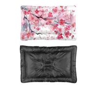 Hightopup Pink Watercolour Cherry Blossom Dog Bed, Dog Crate Bed Cushion Non Slip Bottom Cosy Washable Multi Scenario Bedding Gift Printed Pet 90 x 60 cm