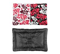 Hightopup Red Graffiti Love Valentine Dog Bed, Pet Bed Crate Mattress Non Slip Bottom Soft Dog Crate Medium Washable Multi Scenario Pet Bedding Gift Printed Dogs Beds Large 60 X 45 cm