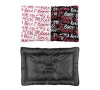 Hightopup Red Love Heart Valentine Dog Bed, Dog Mattress Bed Cushion Non Slip Bottom Tough Medium Washable Multi Scenario Furniture Gift Printed Beds Medium 90 x 60 cm