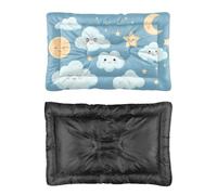 Hightopup Stars Moon Clouds Blue Dog Bed, Dog Beds Crate Mattress Non Slip Bottom Cosy Bed Waterproof Multi Scenario Large Furniture Gift Printed Xl 90 x 60 cm