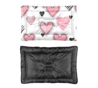 Hightopup Valentine Pink Heart Dog Bed, Dog Crate Bed Cushion Non Slip Bottom Flat Waterproof Multi Scenario Large Furniture Gift Printed Puppy Beds 60 X 45 cm