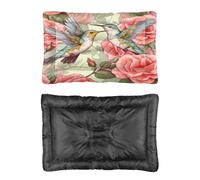 Hightopup Vintage Hummingbird Pink Rose Dog Bed, Dog Beds Crate Mattress Non Slip Bottom Soft Crate Bed Waterproof Multi Scenario Furniture Gift Printed Mattress 90 x 60 cm