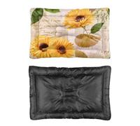Hightopup Vintage Sunflower Collage Dog Bed, Dog Crate Bed for Car Boot Non Slip Bottom Flat Settle Mat for Multi Scenario Bedding Gift Printed Mattress 90 x 60 cm