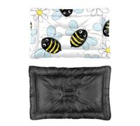 Hightopup White Bees and Daisies Dog Bed, Dog Crate Bed Cushion Non Slip Bottom Settle Mat Portable Waterproof Multi Scenario Furniture Gift Printed Small 90 x 60 cm