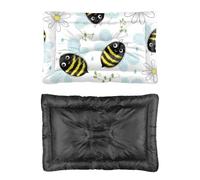 Hightopup White Bees and Daisies Dog Bed, Dogs Bed Crate Non Slip Bottom Comfort Dog Waterproof Multi Scenario Furniture Gift Printed Puppy 60 X 45 cm