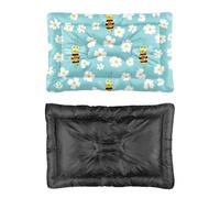 Hightopup White Flowers and Bees Dog Bed, Pet Bed Dog Mattress for Crate Non Slip Bottom Tough Beds Medium Washable Multi Scenario Pet Bedding Gift Printed Big 60 X 45 cm