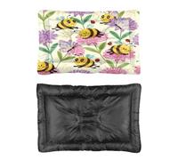 Hightopup Yellow Bee and Butterfly Floral Dog Bed, Dog Crate Crate Mat Non Slip Bottom Comfort Bed Medium Washable Multi Scenario Large Furniture Gift Printed Dogs Beds Medium 60 X 45 cm