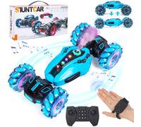 Highttoy 4WD Gesture Control RC Stunt Twist Car with Spray, Music & Lights, 2.4GHz 360° Rotation Remote Control Car Toys for 6 7 8 9 10 Year Old Boys Gifts, Light Blue
