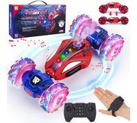 Highttoy 4x4 Gesture Control RC Stunt Twist Car with Spray, Music & Lights, 2.4GHz 360° Rotation Spider Remote Control Car Toys for 6 7 8 9 10 Year Old Boys Girls Gifts, Red