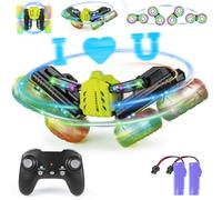 Highttoy Double Sided 360° Flip LED Flashing RC Car with Luminous Word Projection 2.4GHz 4WD Remote Control Car Toys for 3 4 5 6 7 8 9 Year Old Boys Girls Gifts