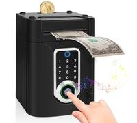 Highttoy Money Box for Kids, Electronic Password Piggy Bank with Touchscreen & Fingerprint, ATM Money Bank for Kids Safe Toy Gifts for 3-12 Year Old Boys Girls, Black