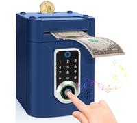 Highttoy Piggy Bank for Kids, Electronic Password Safe with Touchscreen & Fingerprint, ATM Money Box for Kids, Toys Gifts for 3-12 Year Old Boys, Navy Blue