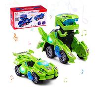 Highttoy Transforming Dinosaur Car Toy for Age 3+, Automatic With Flashing Lights and Music, Green