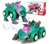 Highttoy Transforming Dinosaur Toys Age 3+ for Kids -7,Automatic Transformable Dino Car with Flashing Lights and Music Electric Dinosaur Transforming Car Toy Gifts for Boys Girls