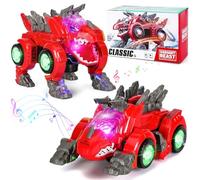 Highttoy Transforming Dinosaur Toys for 3-7 Year Old Boys Girls, Automatic Transforming Dino Car with Flashing Lights & Music, Electric Dinosaur Car Toy Gifts for Kids Age 3+
