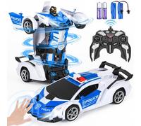 Highttoy Transforming RC Police Car with Hand Gesture Sensing, Lights and Music, 2.4GHz 360° Rotation 1:18 Remote Control Car Robot Toys for 3 4 5 6 7 8 Year Old Boys Girls Gifts, White