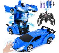Highttoy Transforming Remote Control Car with Hand Gesture Sensing, Lights & Music, 2.4GHz 360° Rotation 1:18 RC Car Robot Toys Gifts for 3+ Year Old Boys, Blue
