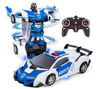 Highttoy Transforming Remote Control Police Car Toys for Kids Age 3+ | One-Key Deformation/Auto Demo, 360° Rotation, Cool Bottom Lights & Sound, 2.4GHz Anti-jamming Remote