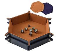 Highway 2 Pcs Portable Folding Dice Rolling Tray Set for RPG DND Table Games - PU Leather and Velvet Holder Storage Box - Blue and Camel